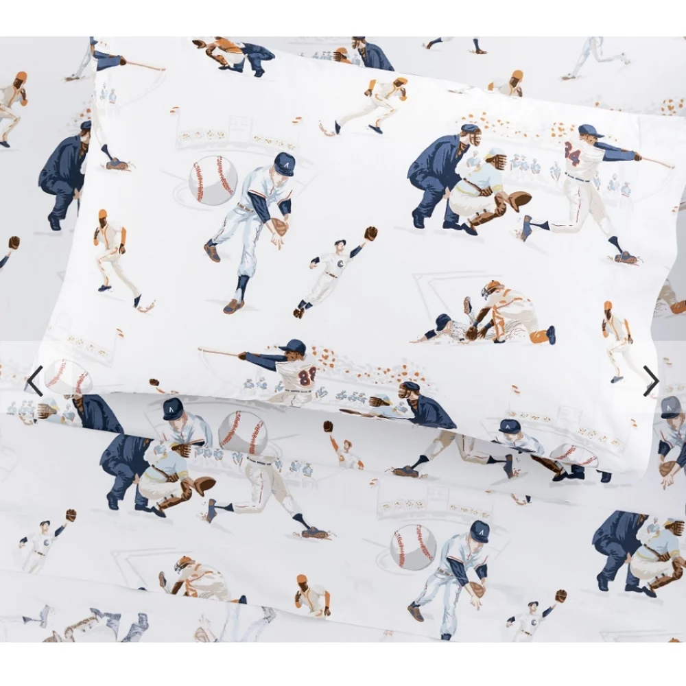 Pottery Barn Kids Vintage Baseball Organic Sheet Set - White, Navy, Tan Sz Twin - Picture 6 of 6
